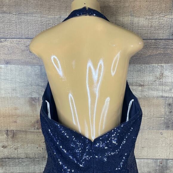 B2 Jasmine Long V-neck Halter Sequin Bridesmaid Dress Gown Midnight Blue Size 18 - Picture 4 of 11